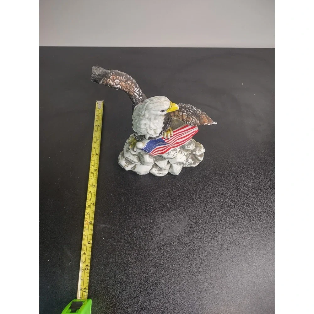 Ceramic Bald Eagle Figurine with American Flag 6.5in